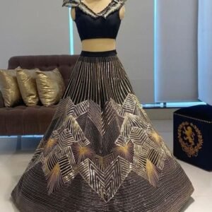 New Velvet Squence Work Black Lehenga Choli set