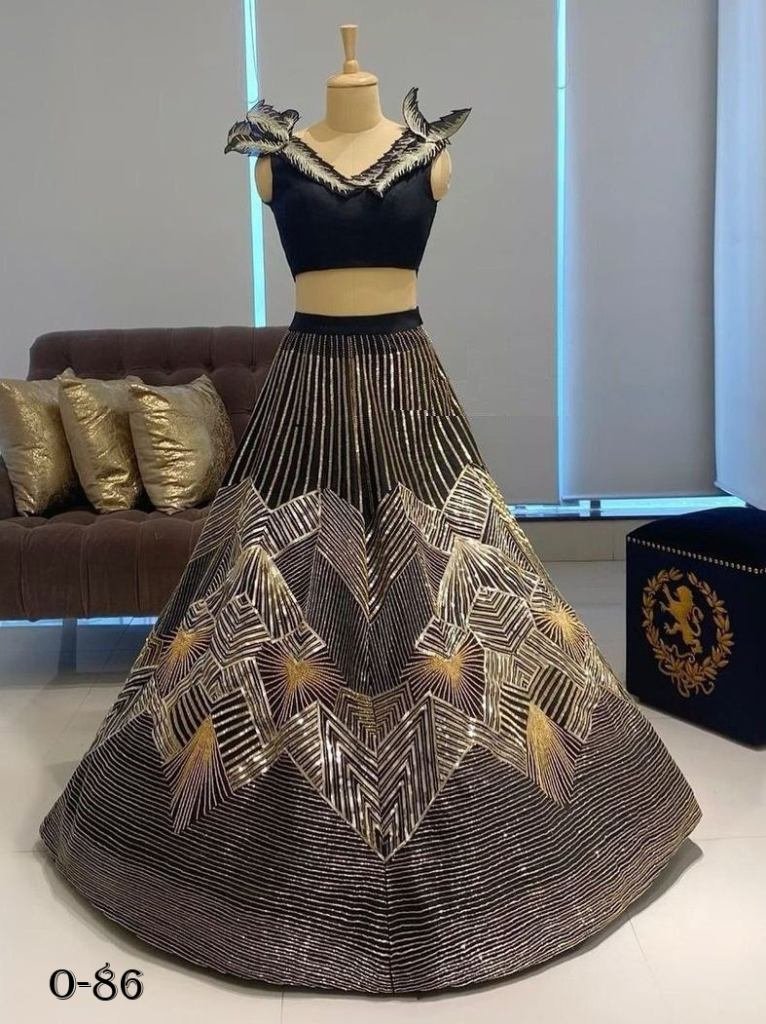 new velvet squence work black 1724934134 New Velvet Squence Work Black Lehenga Choli set