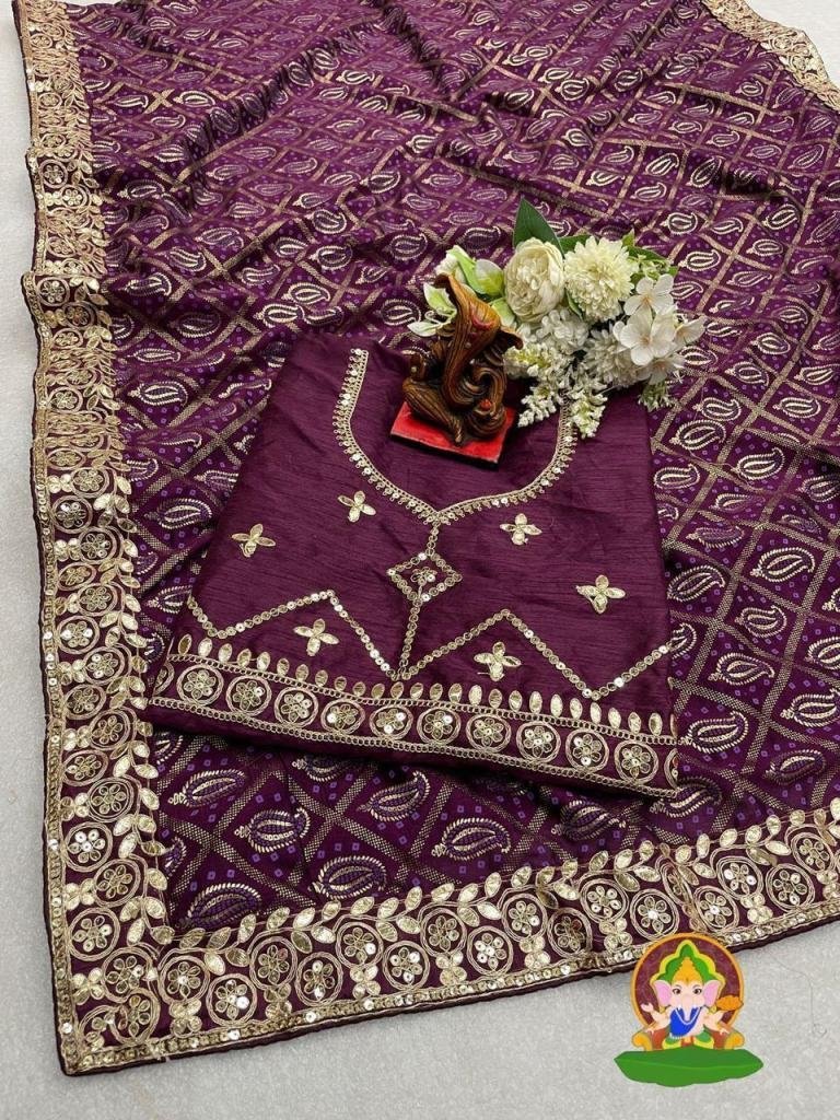 new vichitra silk wine saree w 1727345577 New Vichitra Silk Wine Saree With Sequence Codding work