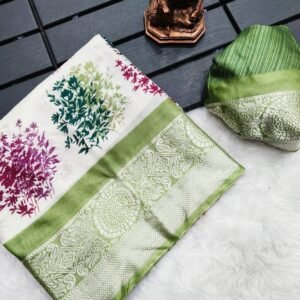 New Viscose Silk Green Saree With Zari Border