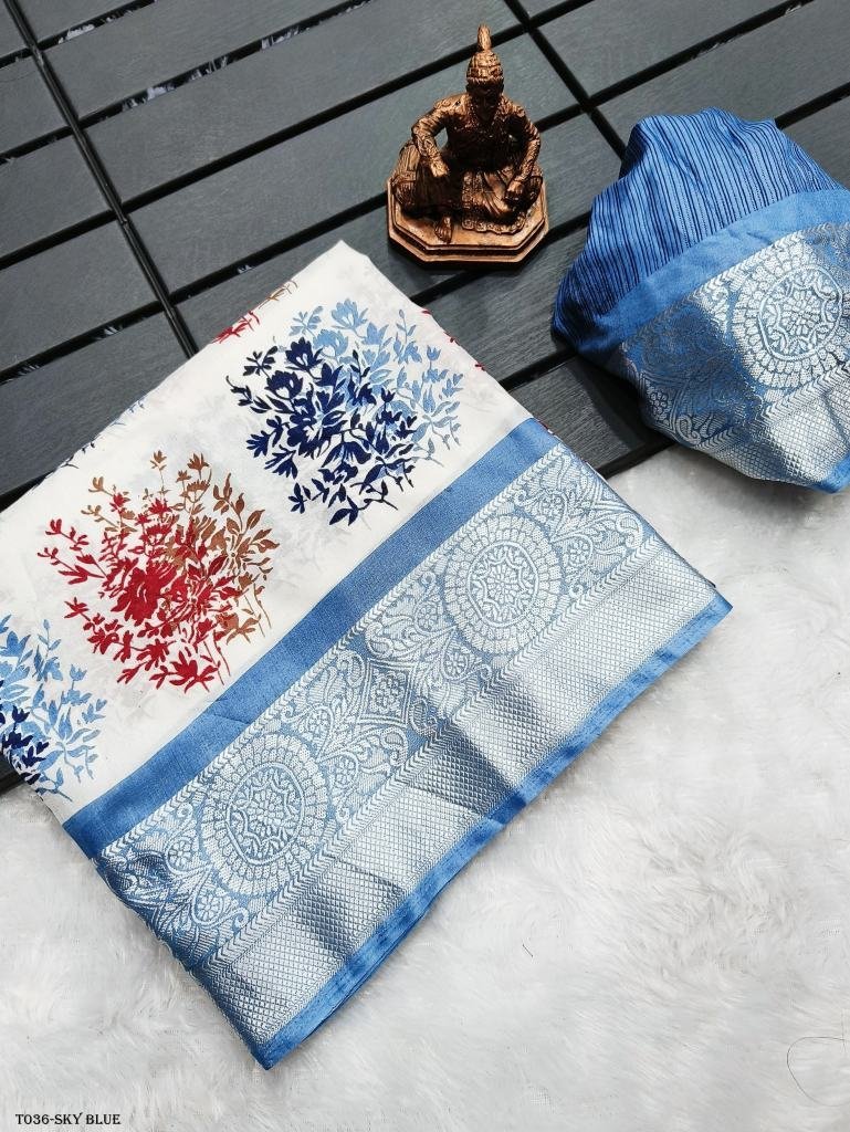 new viscose silk sky blue sare 1718094066 New Viscose Silk Sky Blue Saree With Zari Border