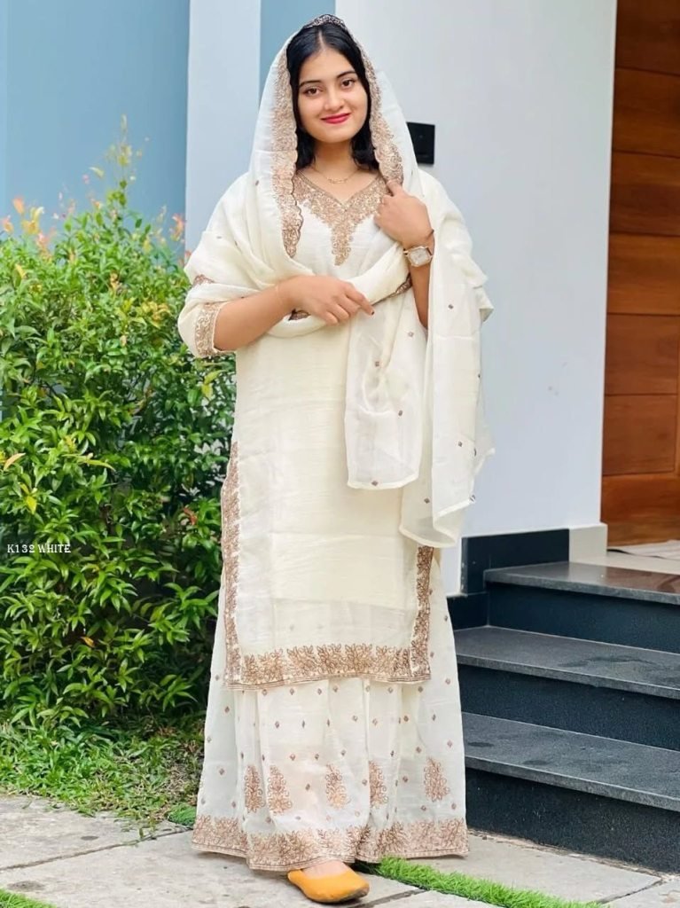new white festive wear silk to 1740044262 New White Festive Wear Silk Top Sharara With Dupatta