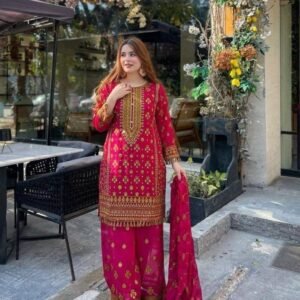 New Women Collection Pink Georgette Kurti Palazzo Set
