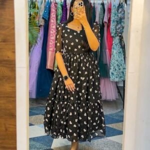 New Women Wear Black Georgette Short Sleeve Gown
