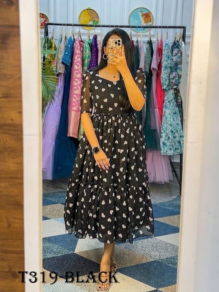 new women wear black georgette 1723712616 New Women Wear Black Georgette Short Sleeve Gown