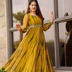 New Yellow Flower Print Maxi Dress With Belt