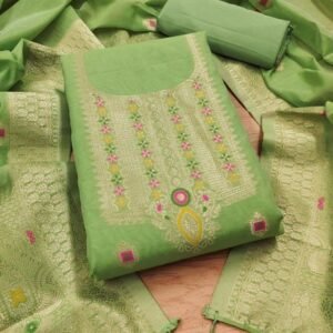 New Green Chanderi Banarasi Silk Dress Material