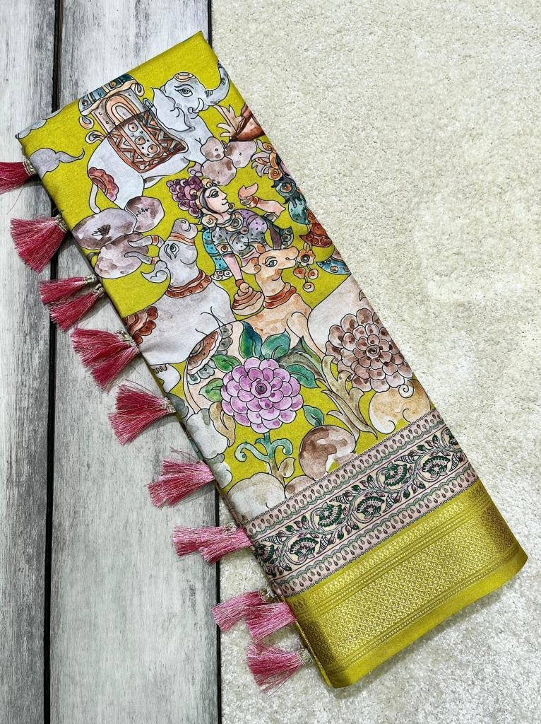 new zari weaving worked printe 1729772809 New Zari Weaving Worked Printed Silk Yellow Saree