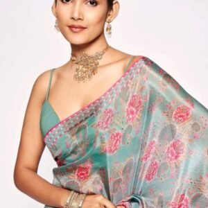 Nimki 8 Gray Chinnon Party Wear Digital Printed Saree