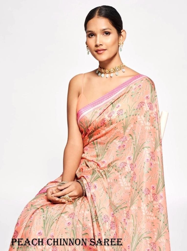 nimki 8 peach chinnon party we 1717065526 Nimki 8 Peach Chinnon Party Wear Digital Printed Saree