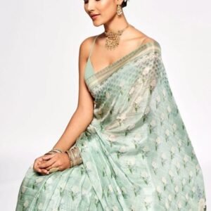 Nimki 8 Pista Green Chinnon Party Wear Digital Printed Saree