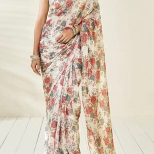 Nimki 8 White Chinnon Party Wear Digital Printed Saree