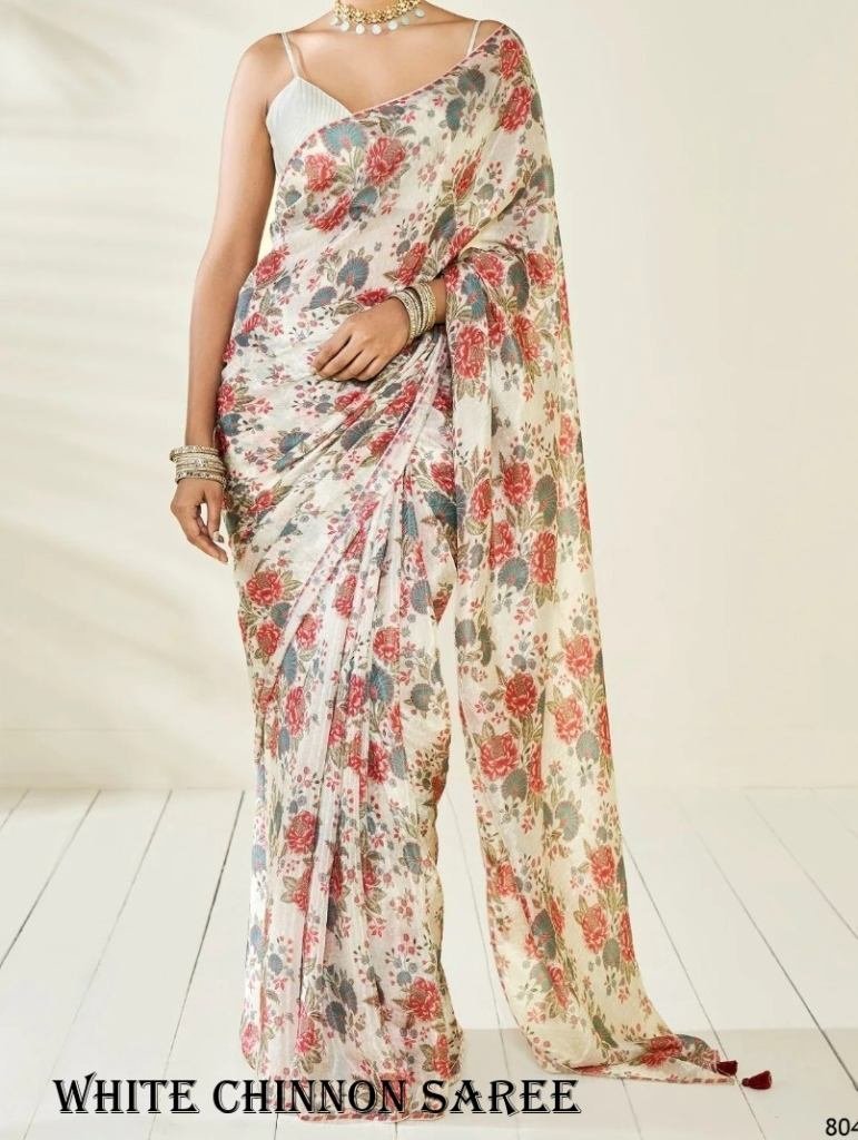 nimki 8 white chinnon party we 1717065827 Nimki 8 White Chinnon Party Wear Digital Printed Saree