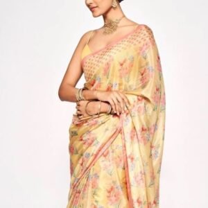 Nimki 8 Yellow Chinnon Party Wear Digital Printed Saree