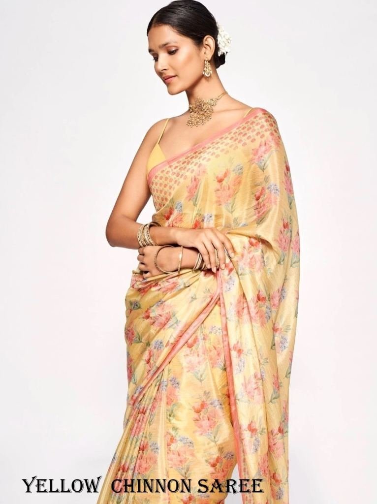 nimki 8 yellow chinnon party w 1717066104 Nimki 8 Yellow Chinnon Party Wear Digital Printed Saree