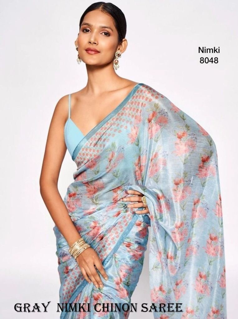 nimki 9 gray pure chinon saree 1717071503 Nimki 9 Gray Pure Chinon Saree