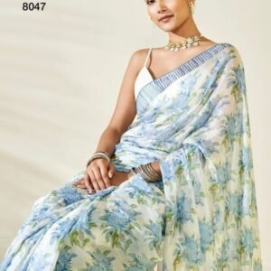 Nimki 9 White Pure Chinon Saree