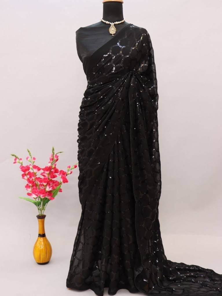 niyati 3 black georgette seque 1711608286 Niyati 3 Black Georgette Sequence Work Saree