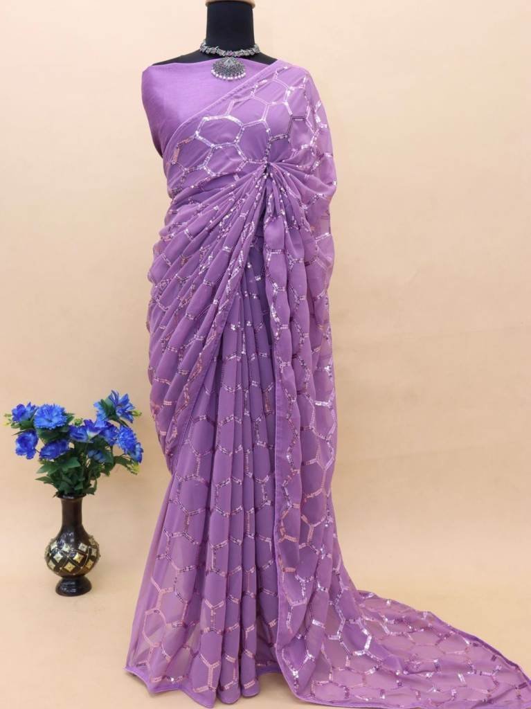 niyati 3 purple georgette sequ 1711607595 Niyati 3 Purple Georgette Sequence Work Saree