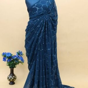 Niyati 3 Rama Blue Georgette Sequence Work Saree