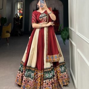 Off White New Transitional Rayon Navratri Lehenga Choli With Gamthi Work Or Printed