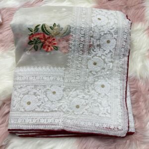 Off White Organza Silk Saree With Chikankari Work