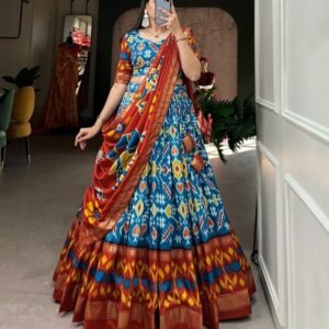 Ferozi Patola Printed Tussar Silk Lehenga choli