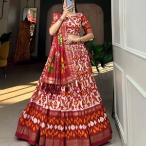 Off White Patola Printed Tussar Silk Lehenga choli