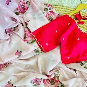 Off WhiteFancy Handwork Soft Dhahi Silk Organza Saree With Readymade Blouse