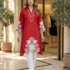 Office Wear Simple Rayon Red Kurti