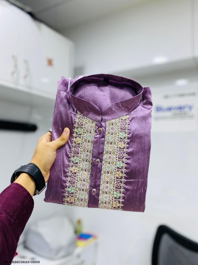 onion aabhushan silk men kurta 1717147076 Onion Aabhushan Silk Men Kurta With Payjama