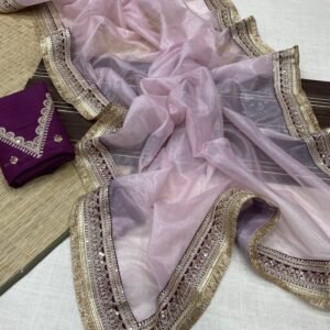 Onion Attractive And Beautiful Soft Zari Tissue Saree With Cording Work