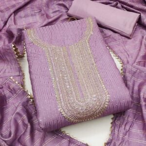 Onion Designer Chanderi Unstitched Suits With Crosset Work