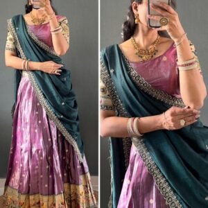 Onion Pink Colour Weaving Zari Work Lehenga Choli With Dupatta