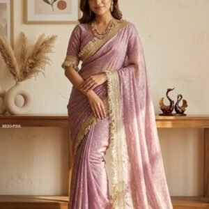 Onion Pink Gold Butti Saree With Tassel Border