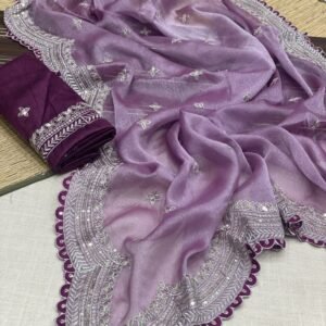 Onion Pink Luxury Look Full Embroidery Work Sitara Simar Saree