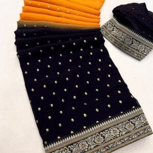 Orange and Black Color Heavy Georgette Saree With foil print