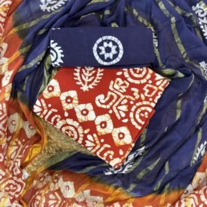 Orange And Blue Wax Batik Pure Cotton Dress Material