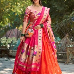 Orange Color Classic Jacquard Silk Paithani Lehenga Choli
