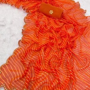 Orange Darbari Leriya Bandhani Print Georgette Saree