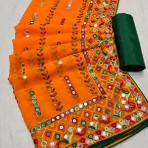 Orange Designer Georgette Saree With Blouse