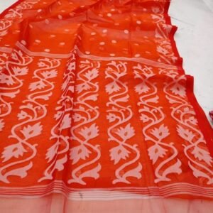 Orange Designer Maslin Jamdani Saree