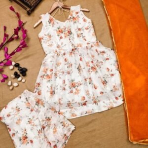 Orange Fox Georgette Floral Sharara Set