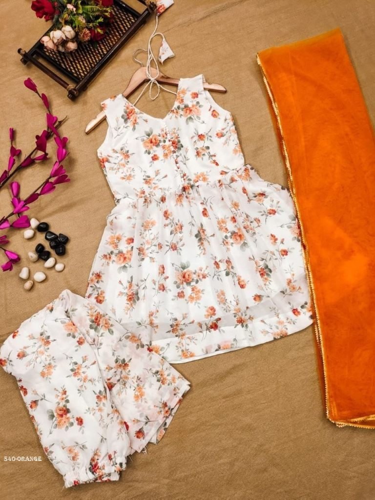 orange fox georgette floral sh 1714641326 Orange Fox Georgette Floral Sharara Set