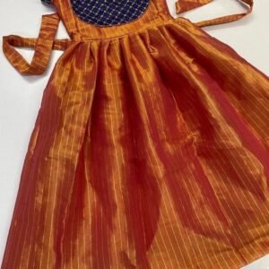 Orange Kids Girls Tissue Uppada Cotton Lehenga Choli With Embroidery Work