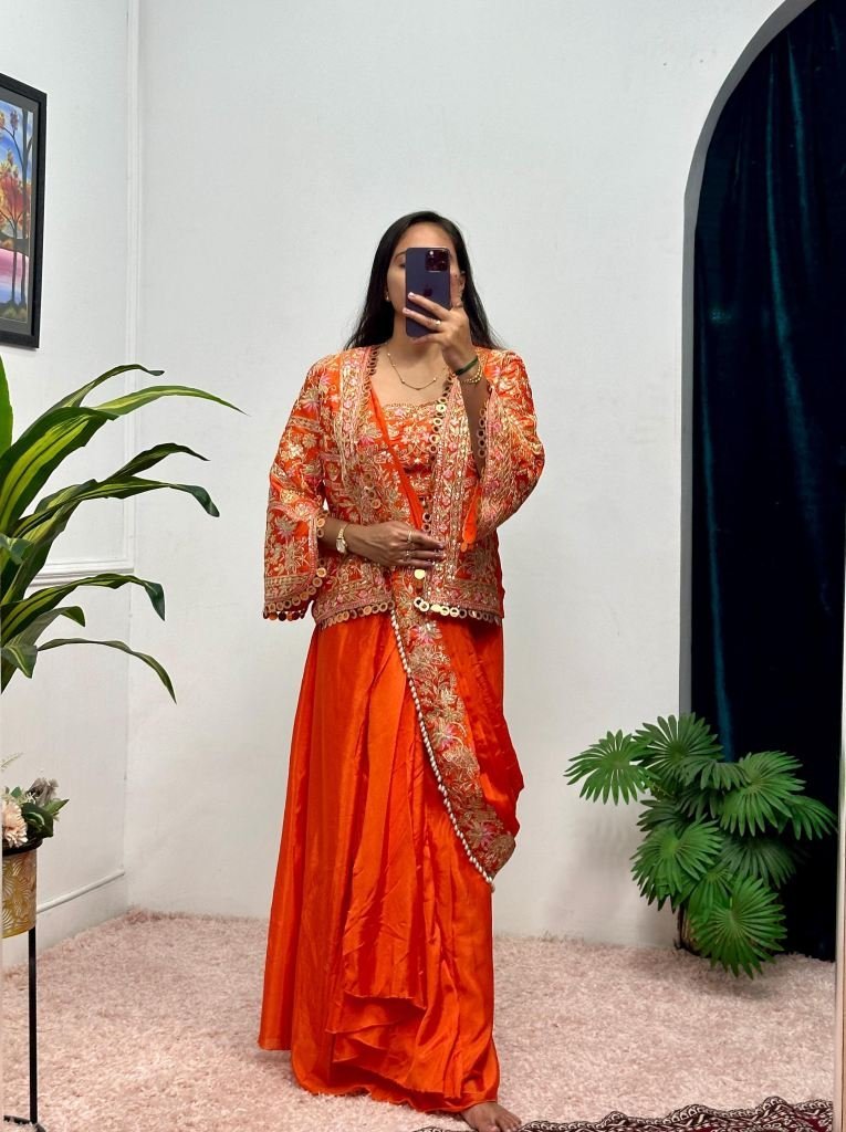 orange party wear ready to wea 1733836127 Orange Party Wear Ready To Wear Uniqe Style Sarees