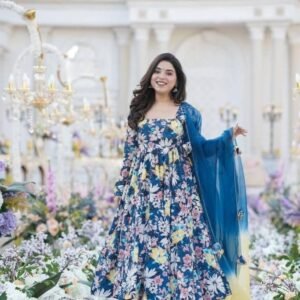 Orchid Chinon Silk Blue Kurti With Dupatta