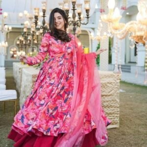 Orchid Chinon Silk Pink Kurti With Dupatta