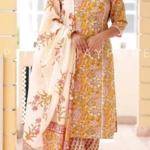 Organic REYON Cotton Angrakha pattern Trendy kurti Pant Dupatta Set