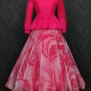 Organza Digital printed Pink Lehenga With Peplum Blouse